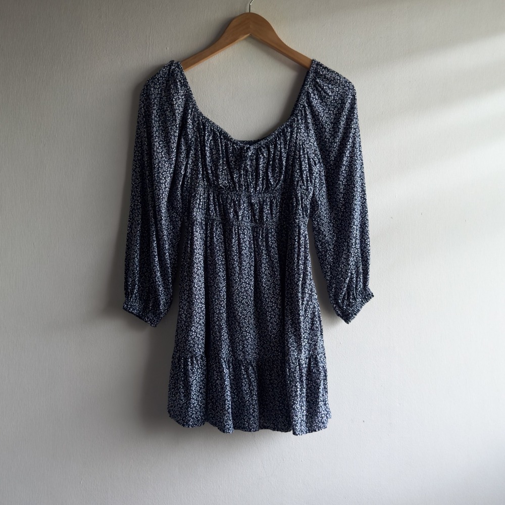 Hollister Floral Long Sleeve Romper Skort Dress Womens Small Navy Cottagecore